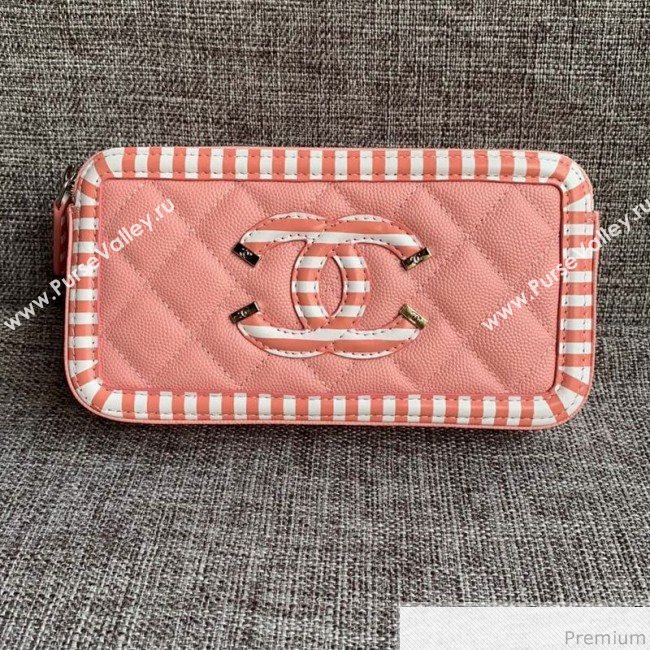Chanel Vanity Grained Calfskin Clutch with Chain A84450 Light Pink 2019 (SSZ-9041114)