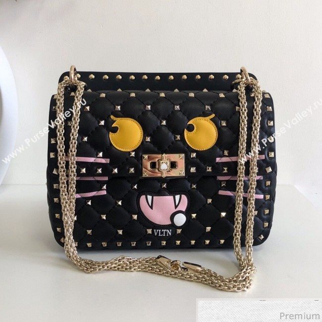 Valentino Monster Face Rockstud Spike Shoulder Bag Black 2019 (JJ3-9030713)