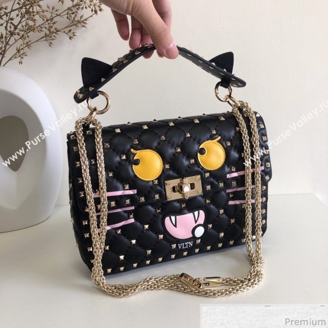 Valentino Monster Face Rockstud Spike Shoulder Bag Black 2019 (JJ3-9030713)