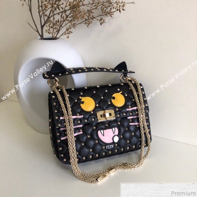 Valentino Monster Face Rockstud Spike Shoulder Bag Black 2019 (JJ3-9030713)