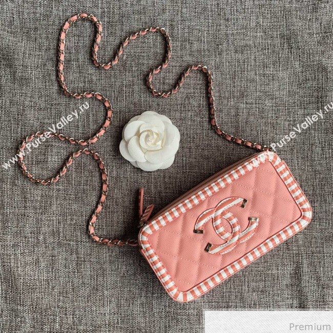 Chanel Vanity Grained Calfskin Clutch with Chain A84450 Light Pink 2019 (SSZ-9041114)