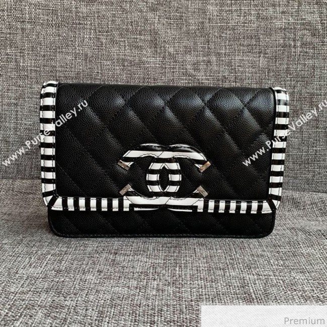 Chanel Vanity Grained Calfskin WOC Wallet on Chain A84451 Black/White 2019 (SSZ-9041115)