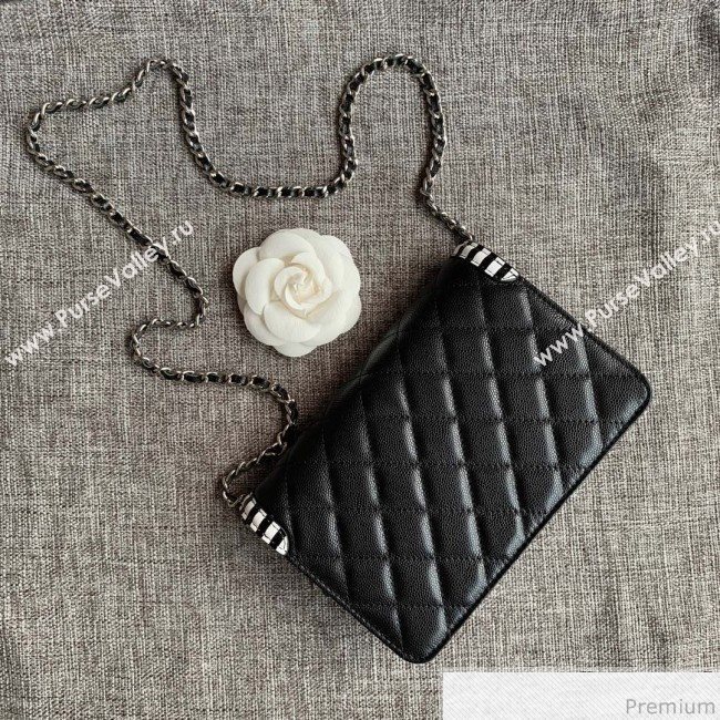 Chanel Vanity Grained Calfskin WOC Wallet on Chain A84451 Black/White 2019 (SSZ-9041115)