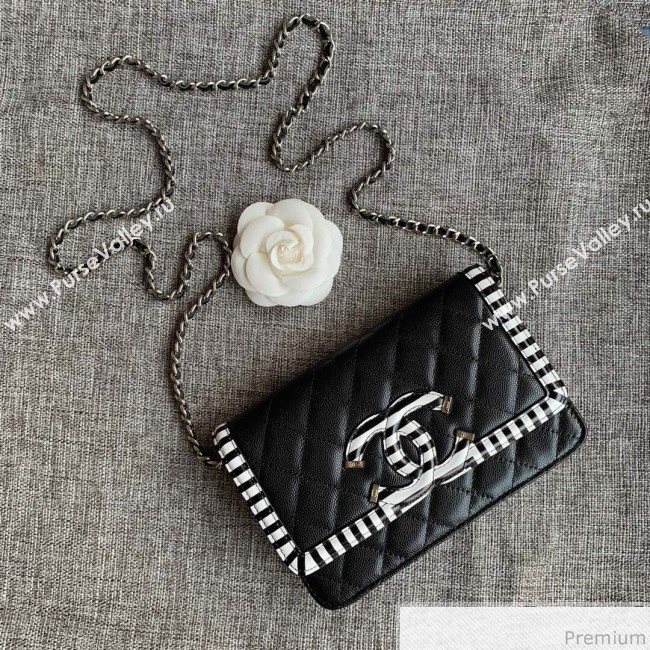 Chanel Vanity Grained Calfskin WOC Wallet on Chain A84451 Black/White 2019 (SSZ-9041115)