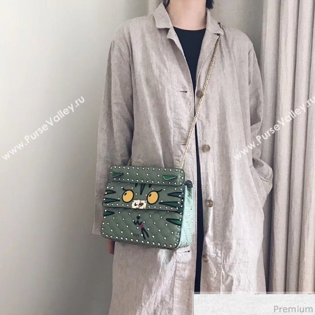 Valentino Monster Face Rockstud Spike Shoulder Bag Light Green/Yellow 2019 (JJ3-9030710)