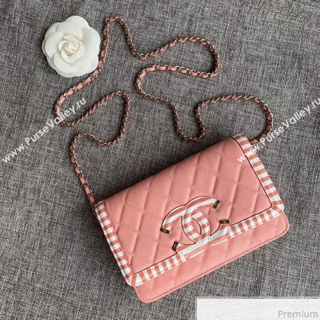 Chanel Vanity Grained Calfskin WOC Wallet on Chain A84451 Light Pink 2019 (SSZ-9041116)