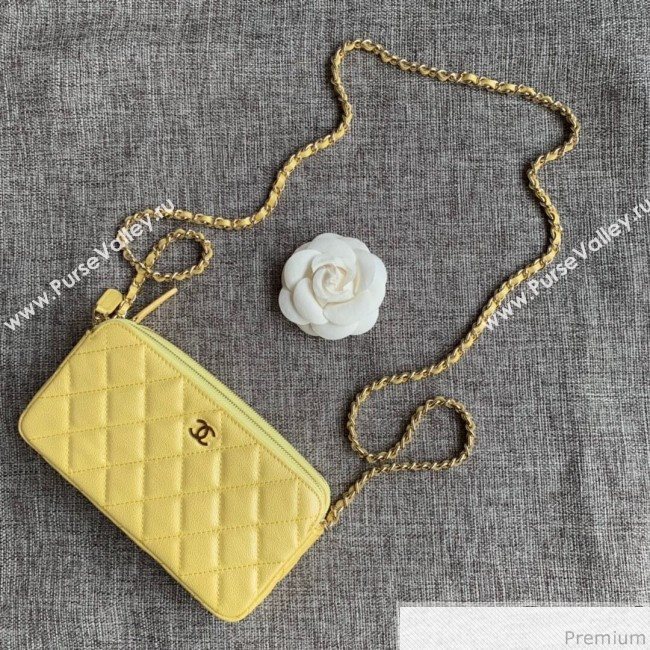 Chanel Grained Calfskin Classic Clutch with Chain A82527 Yellow 2019 (SSZ-9041117)