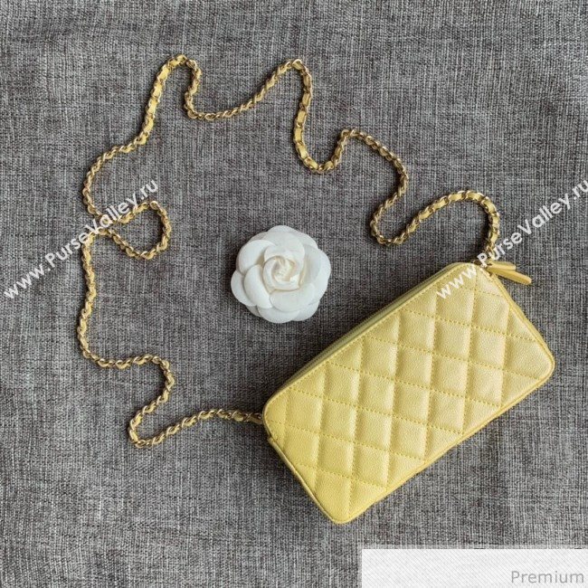 Chanel Grained Calfskin Classic Clutch with Chain A82527 Yellow 2019 (SSZ-9041117)
