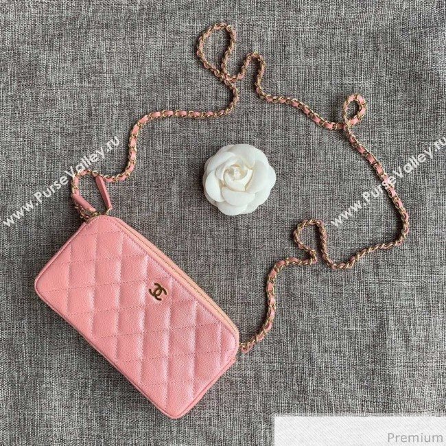 Chanel Grained Calfskin Classic Clutch with Chain A82527 Pink 2019 (SSZ-9041118)