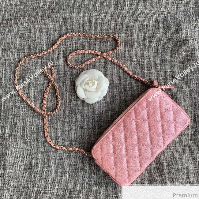 Chanel Grained Calfskin Classic Clutch with Chain A82527 Pink 2019 (SSZ-9041118)