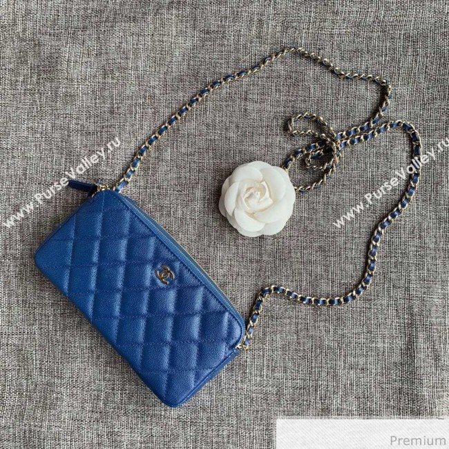 Chanel Grained Calfskin Classic Clutch with Chain A82527 Blue 2019 (SSZ-9041119)
