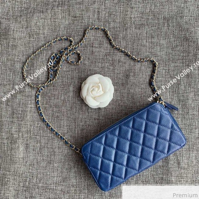Chanel Grained Calfskin Classic Clutch with Chain A82527 Blue 2019 (SSZ-9041119)