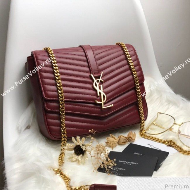 Saint Laurent Sulpice Medium in Matelasse Lambskin 532652 Burgundy 2019 (KTS-9030719)