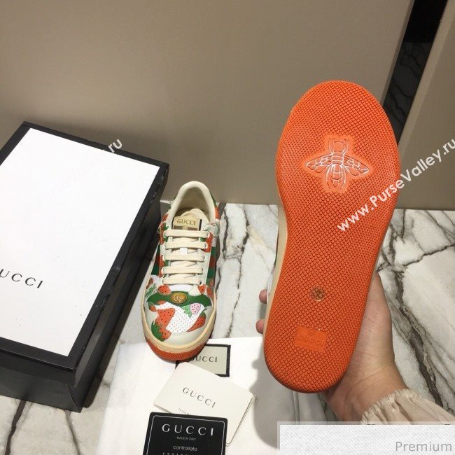 Gucci Screener Sneaker with Gucci Strawberry Print White/Orange 2019 (DLY-9040855)
