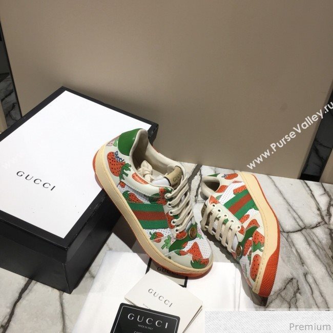 Gucci Screener Sneaker with Gucci Strawberry Print White/Orange 2019 (DLY-9040855)