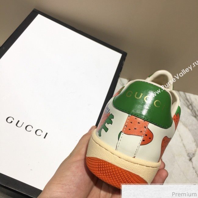 Gucci Screener Sneaker with Gucci Strawberry Print White/Orange 2019 (DLY-9040855)