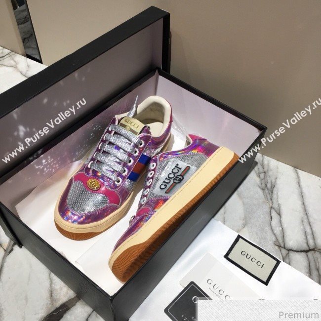 Gucci Screener Metallic Sneaker Silver/Pink 2019 (DLY-9040852)