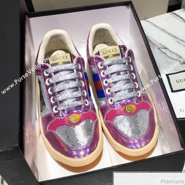 Gucci Screener Metallic Sneaker Silver/Pink 2019 (DLY-9040852)