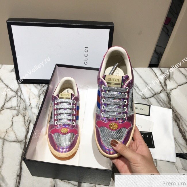 Gucci Screener Metallic Sneaker Silver/Pink 2019 (DLY-9040852)