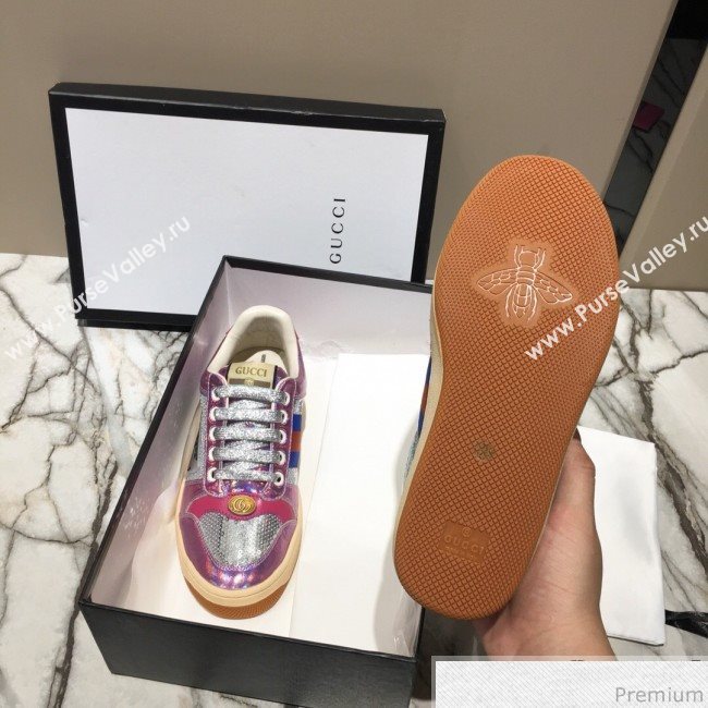 Gucci Screener Metallic Sneaker Silver/Pink 2019 (DLY-9040852)