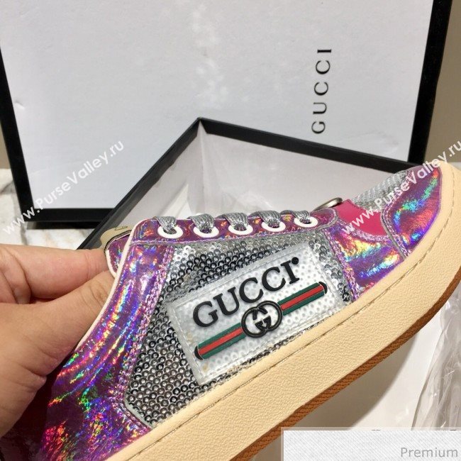 Gucci Screener Metallic Sneaker Silver/Pink 2019 (DLY-9040852)