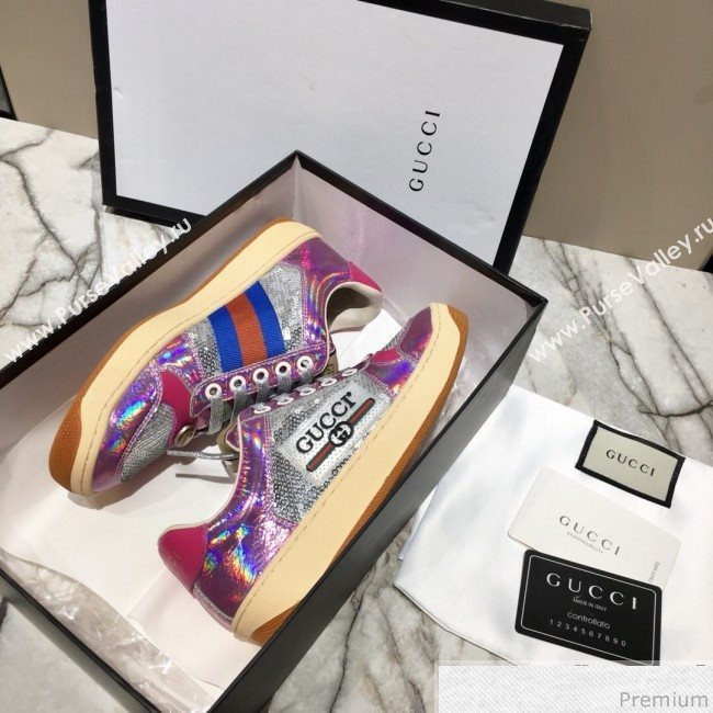 Gucci Screener Metallic Sneaker Silver/Pink 2019 (DLY-9040852)