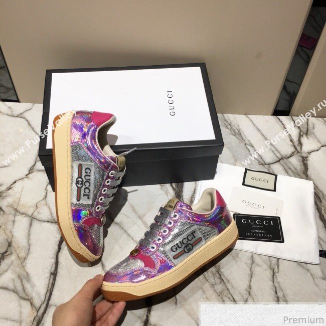 Gucci Screener Metallic Sneaker Silver/Pink 2019 (DLY-9040852)