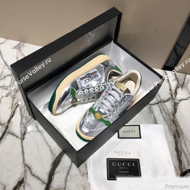 Gucci Screener Metallic Sneaker Silver/Green 2019 (DLY-9040853)
