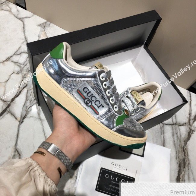 Gucci Screener Metallic Sneaker Silver/Green 2019 (DLY-9040853)