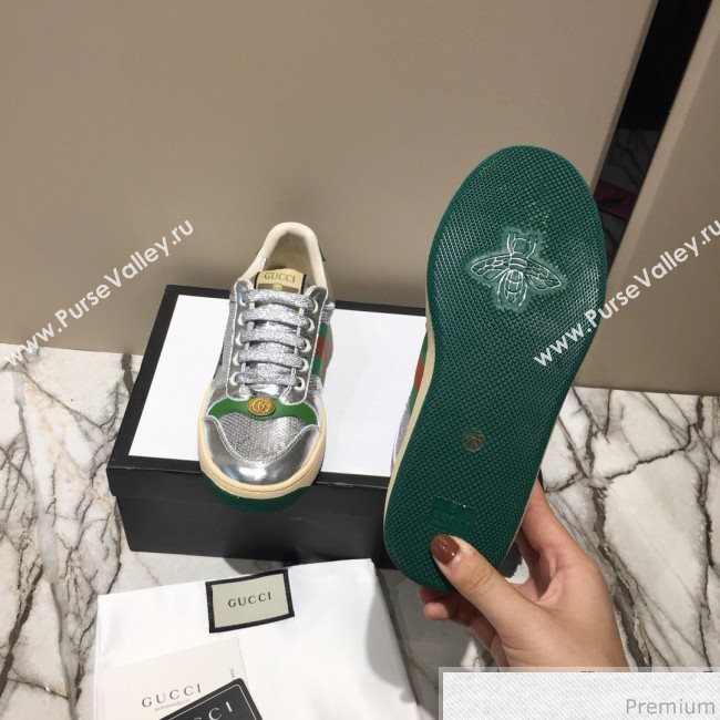 Gucci Screener Metallic Sneaker Silver/Green 2019 (DLY-9040853)