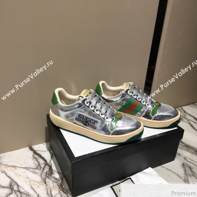 Gucci Screener Metallic Sneaker Silver/Green 2019 (DLY-9040853)