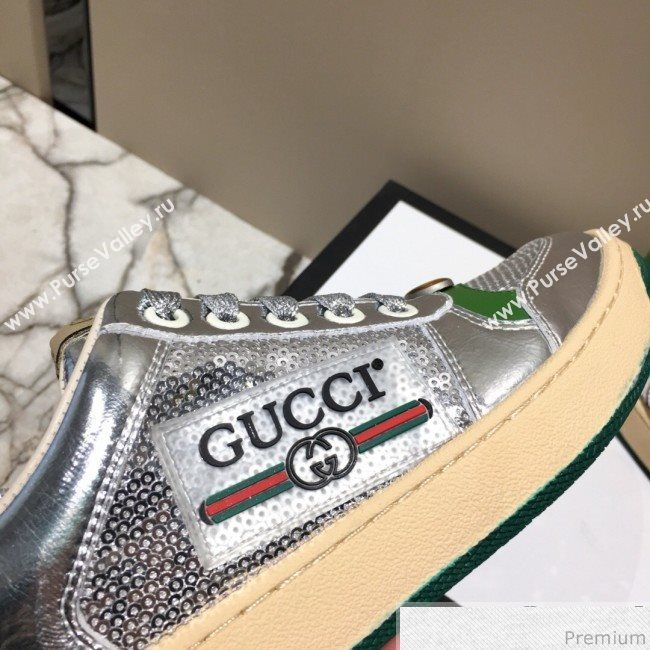 Gucci Screener Metallic Sneaker Silver/Green 2019 (DLY-9040853)