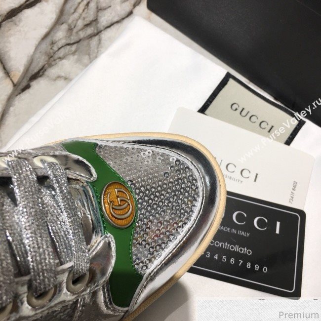 Gucci Screener Metallic Sneaker Silver/Green 2019 (DLY-9040853)