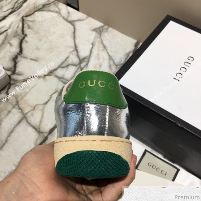 Gucci Screener Metallic Sneaker Silver/Green 2019 (DLY-9040853)