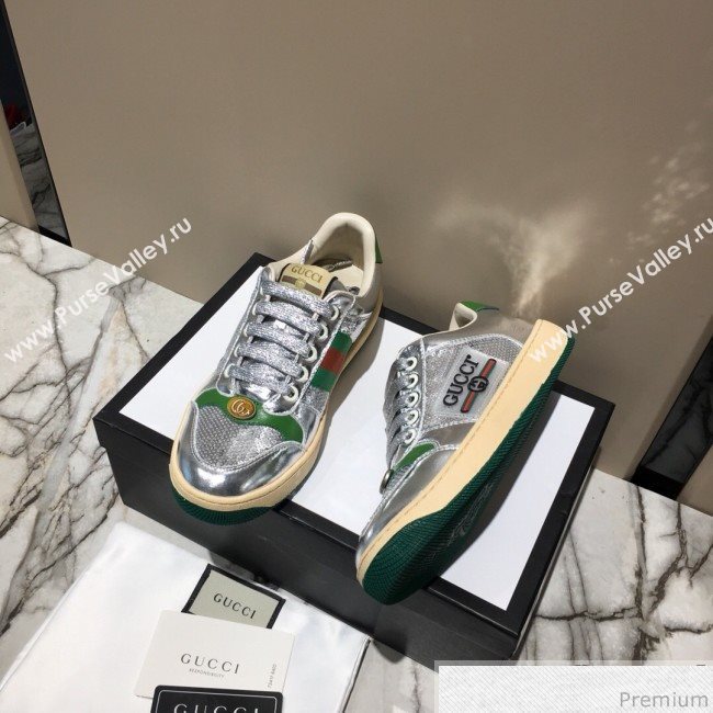 Gucci Screener Metallic Sneaker Silver/Green 2019 (DLY-9040853)
