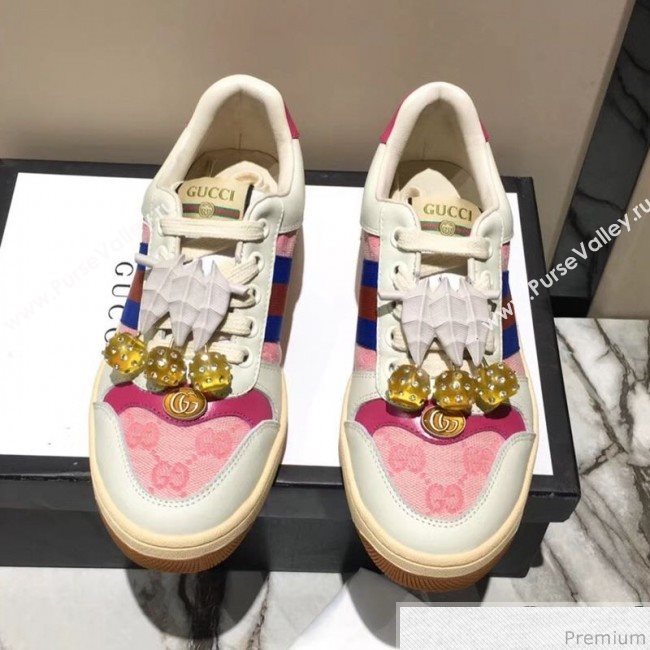 Gucci Screener Sneaker with Cherries White/Pink 2019 (DLY-9040856)