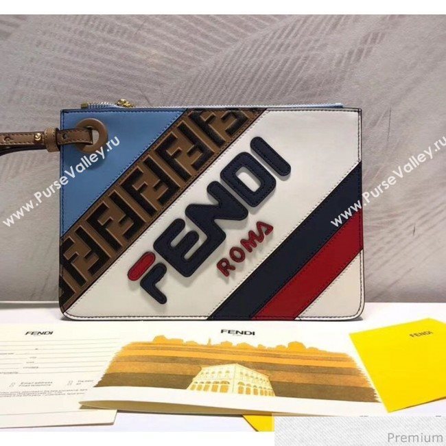 Fendi Mania Medium Slim Triplette Clutch with Zip Multicolor/Blue 2018 (QLP-9030617)