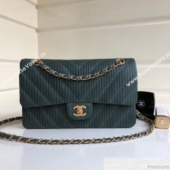 Chanel Soft Leather Chevron Flap Bag Green 2019 (YD-9030535)