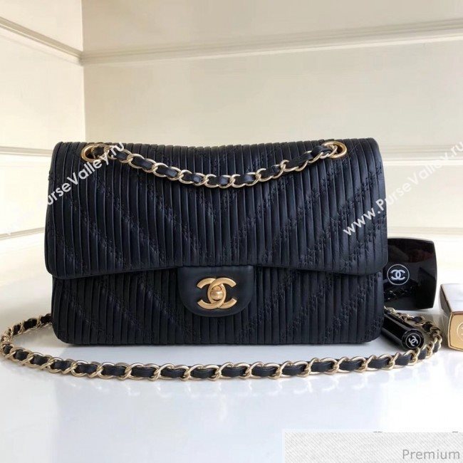 Chanel Soft Leather Chevron Flap Bag Black 2019 (YD-9030536)