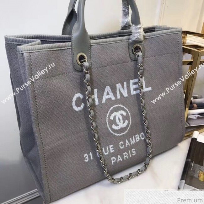 Chanel Toile Large Deauville Canvas Shopping Bag Grey 2019 (ZT-900472)