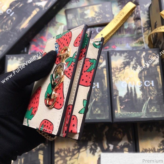 Gucci Zumi Strawberry Print Card Case on Chain 570660 (JM-9041225)