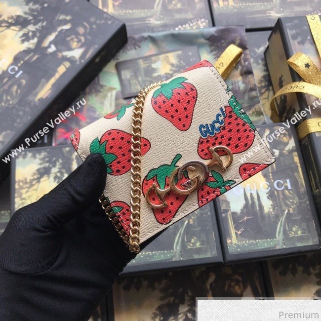 Gucci Zumi Strawberry Print Card Case on Chain 570660 (JM-9041225)