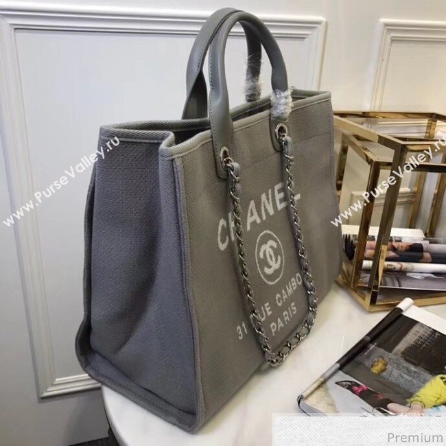 Chanel Toile Large Deauville Canvas Shopping Bag Grey 2019 (ZT-900472)