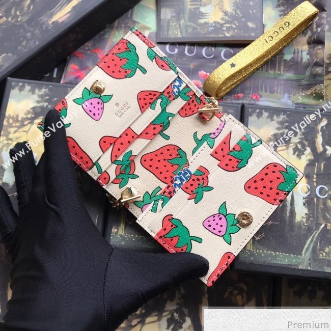 Gucci Zumi Strawberry Print Card Case on Chain 570660 (JM-9041225)