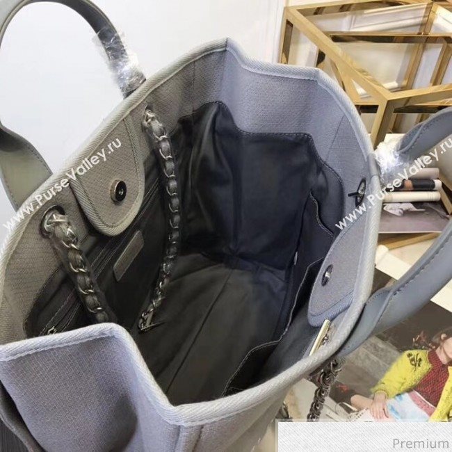 Chanel Toile Large Deauville Canvas Shopping Bag Grey 2019 (ZT-900472)