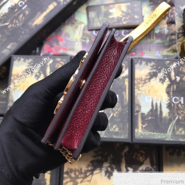 Gucci Zumi Grainy Leather Card Case on Chain 570660 Burgundy (JM-9041228)