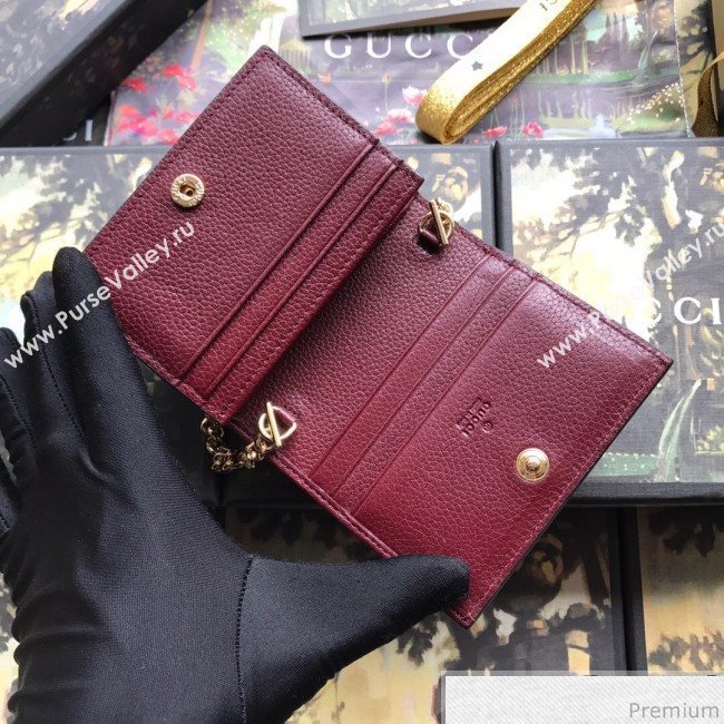 Gucci Zumi Grainy Leather Card Case on Chain 570660 Burgundy (JM-9041228)