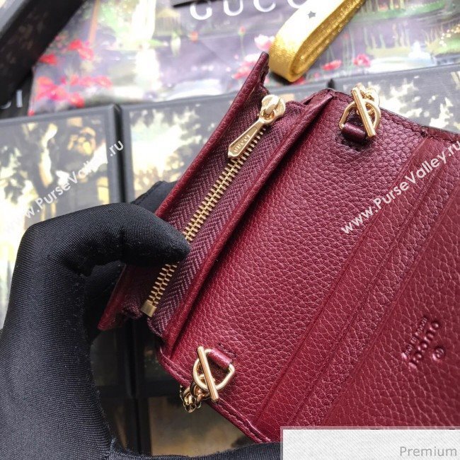 Gucci Zumi Grainy Leather Card Case on Chain 570660 Burgundy (JM-9041228)