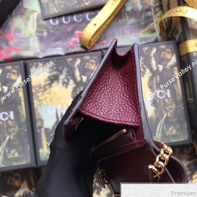 Gucci Zumi Grainy Leather Card Case on Chain 570660 Burgundy (JM-9041228)