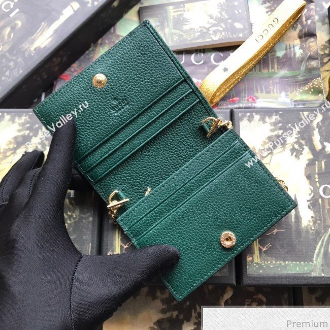 Gucci Zumi Grainy Leather Card Case on Chain 570660 Green (JM-9041227)